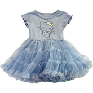 Hello Kitty Sanrio Girls Dress 18M Blue Tulle Tutu Ruffle Ribbed Short Sleeve